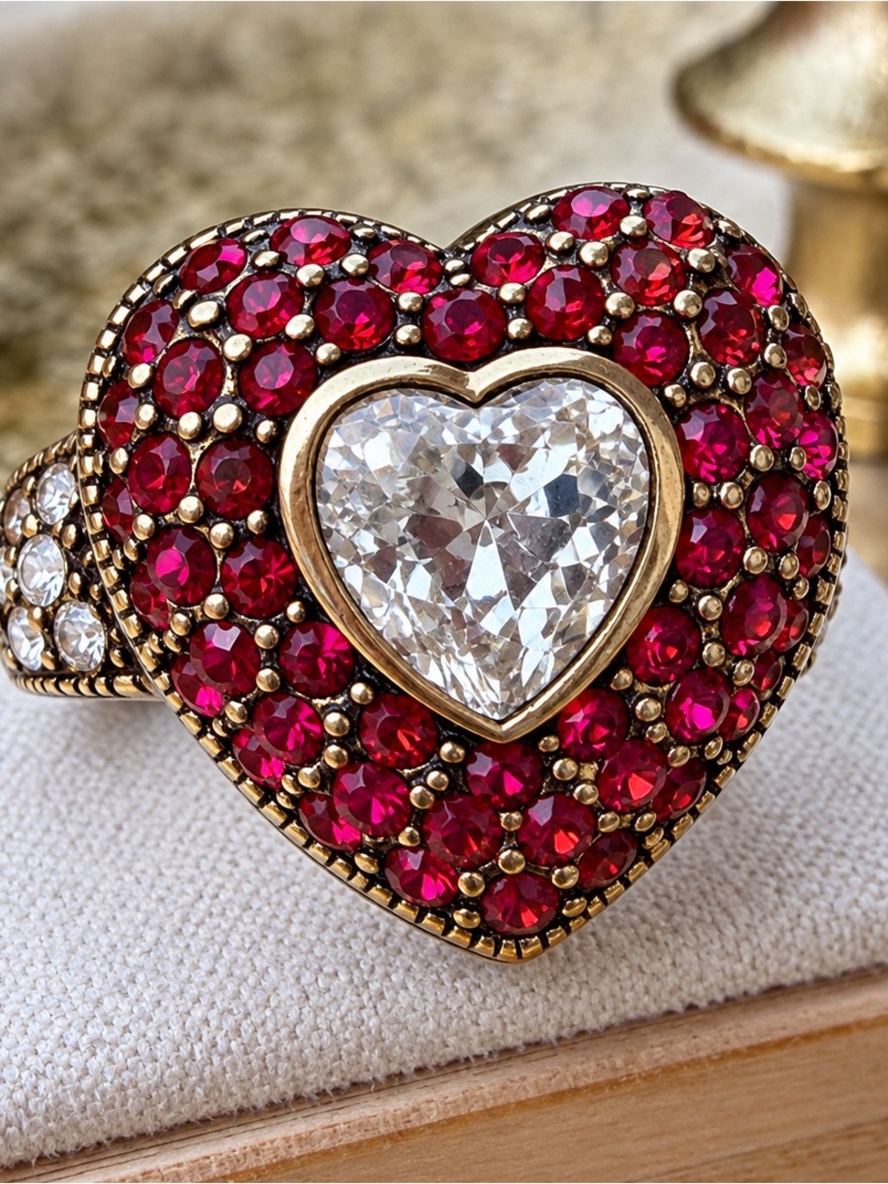Heidi Daus “Winter Heart.” Ruby Red Crystal Heart Statement Cocktail Ring